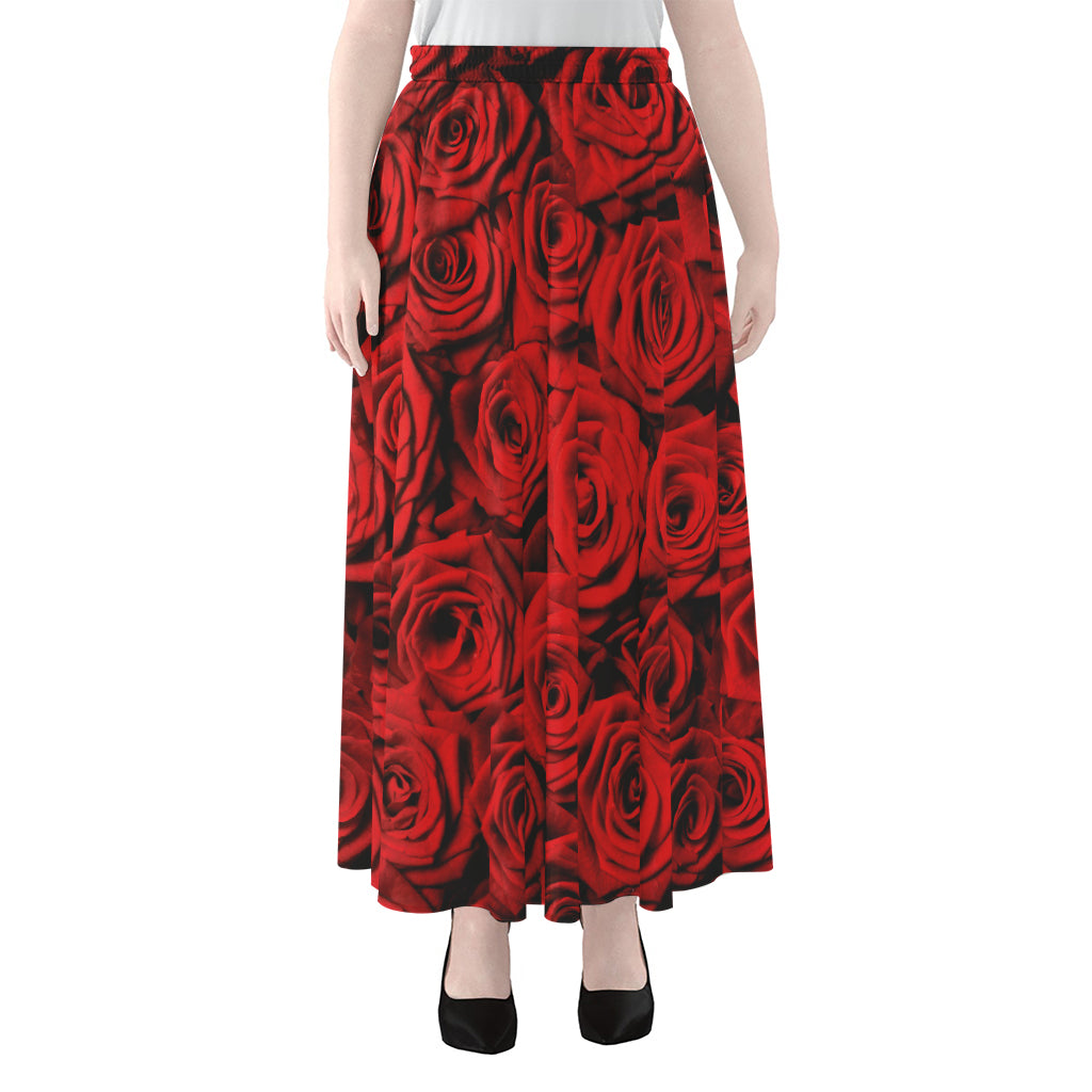Red Rose Print Chiffon Maxi Skirt