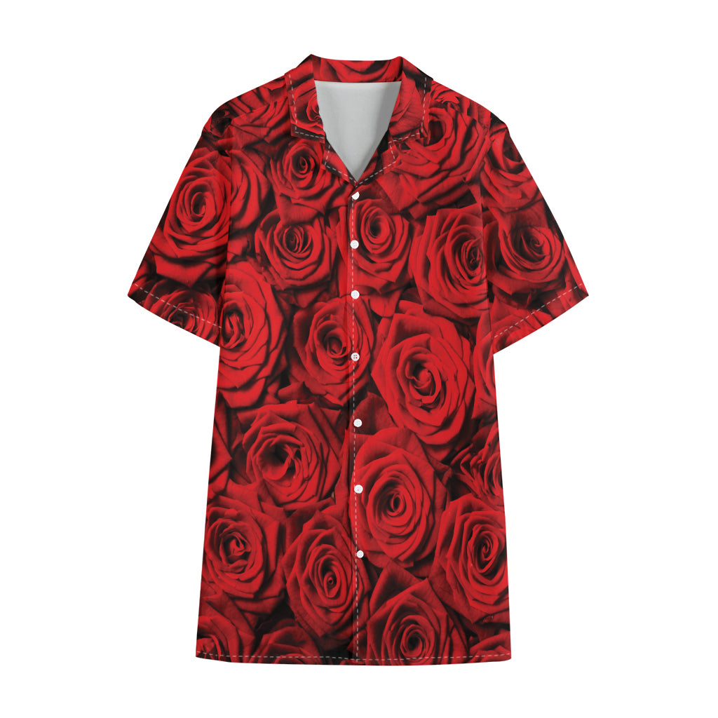 Red Rose Print Cotton Hawaiian Shirt