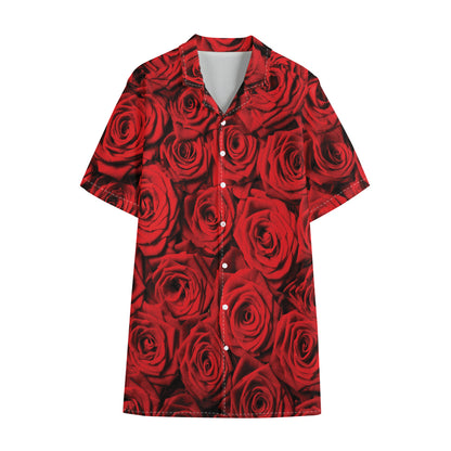 Red Rose Print Cotton Hawaiian Shirt