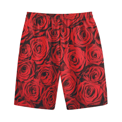 Red Rose Print Cotton Shorts