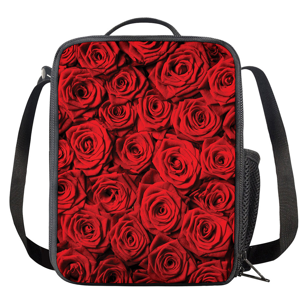 Red Rose Print Crossbody Lunch Bag