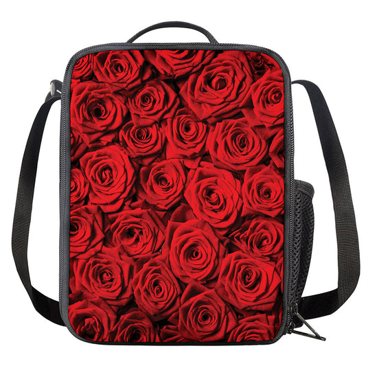 Red Rose Print Crossbody Lunch Bag