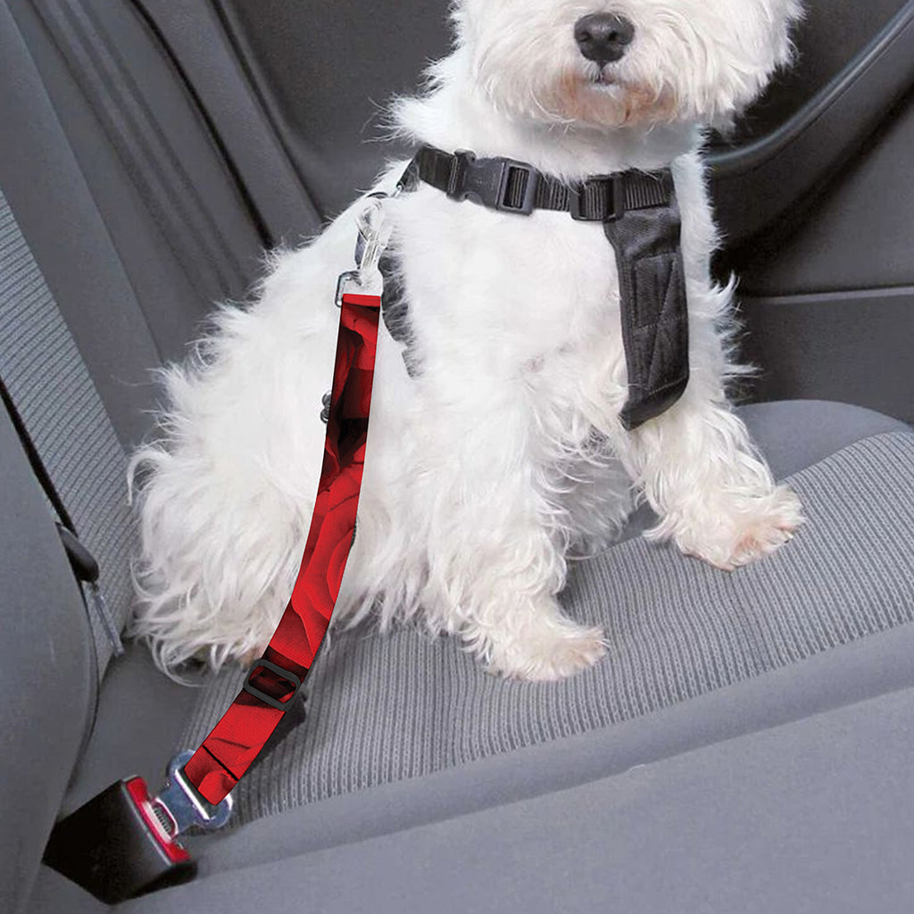 Red Rose Print Dog Seat Belt