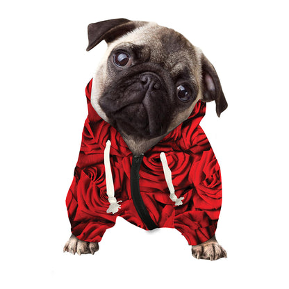 Red Rose Print Dog Zip Up Hoodie