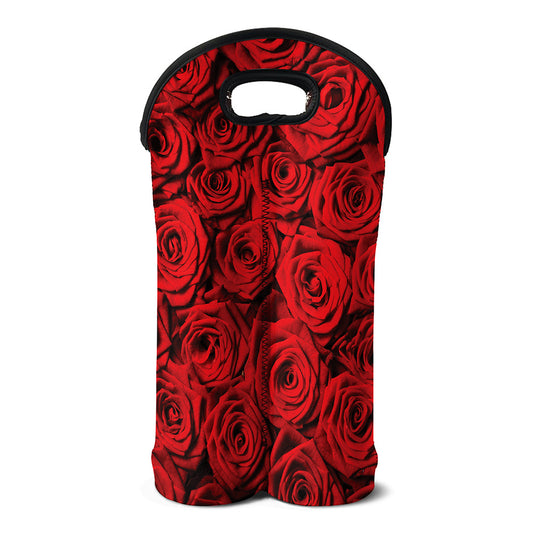 Red Rose Print Double Neoprene Wine Tote