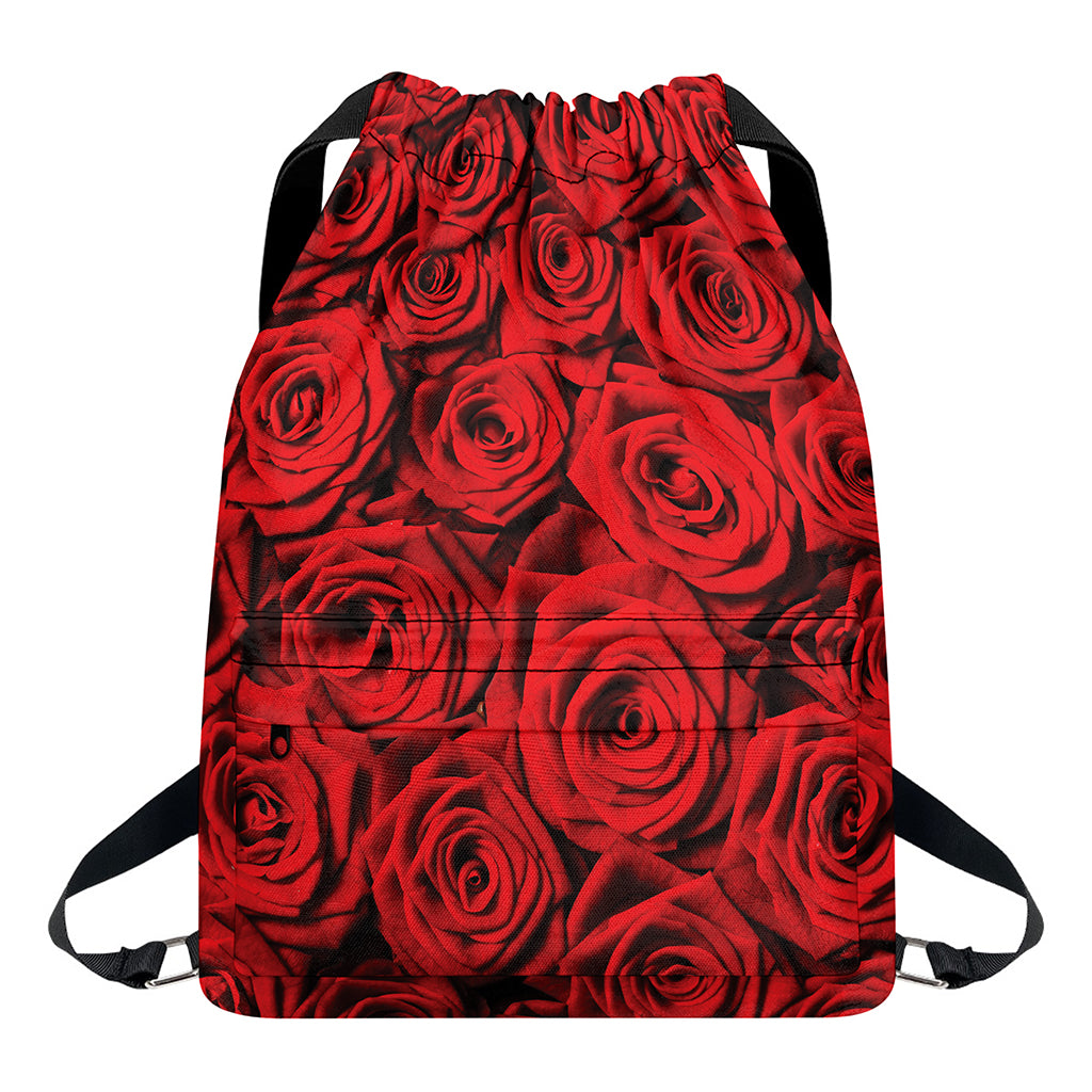 Red Rose Print Drawstring Backpack