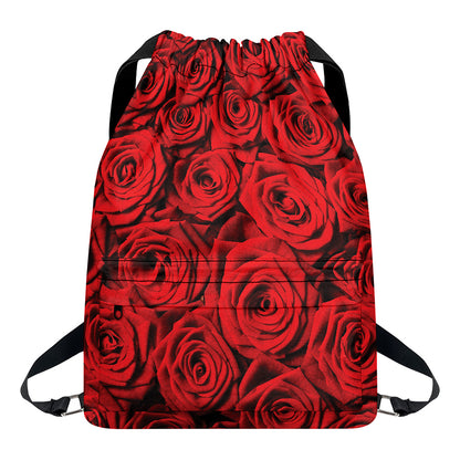 Red Rose Print Drawstring Backpack