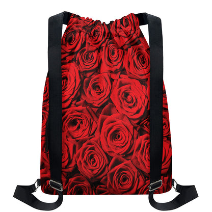 Red Rose Print Drawstring Backpack