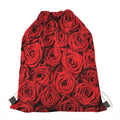 Red Rose Print Drawstring Bag