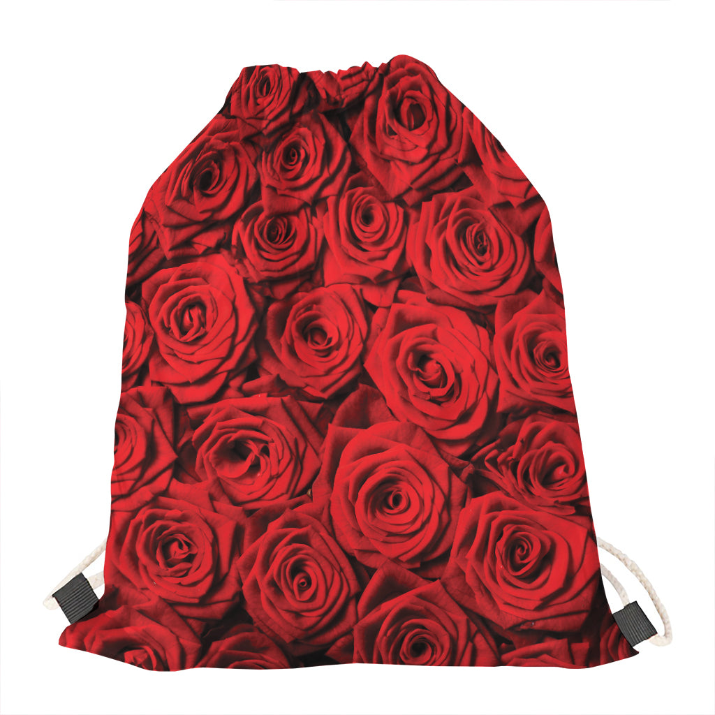 Red Rose Print Drawstring Bag