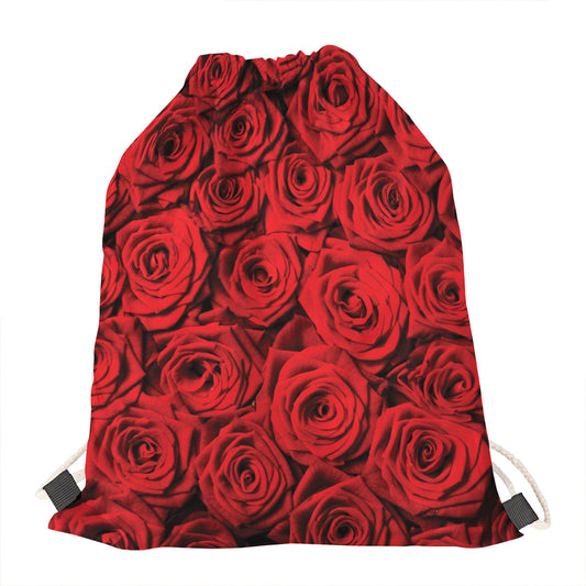 Red Rose Print Drawstring Bag