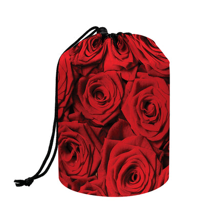 Red Rose Print Drawstring Makeup Bag