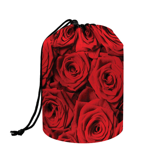 Red Rose Print Drawstring Makeup Bag