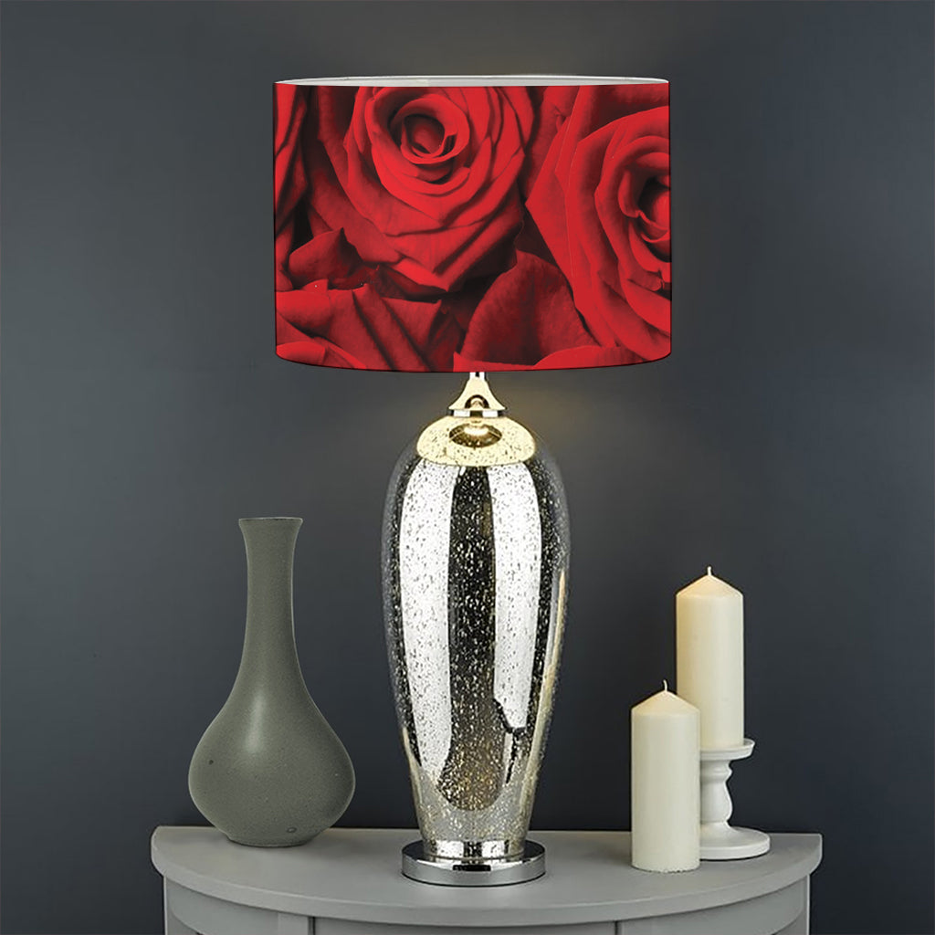 Red Rose Print Drum Lamp Shade