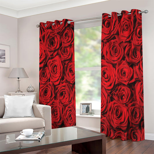 Red Rose Print Extra Wide Grommet Curtains