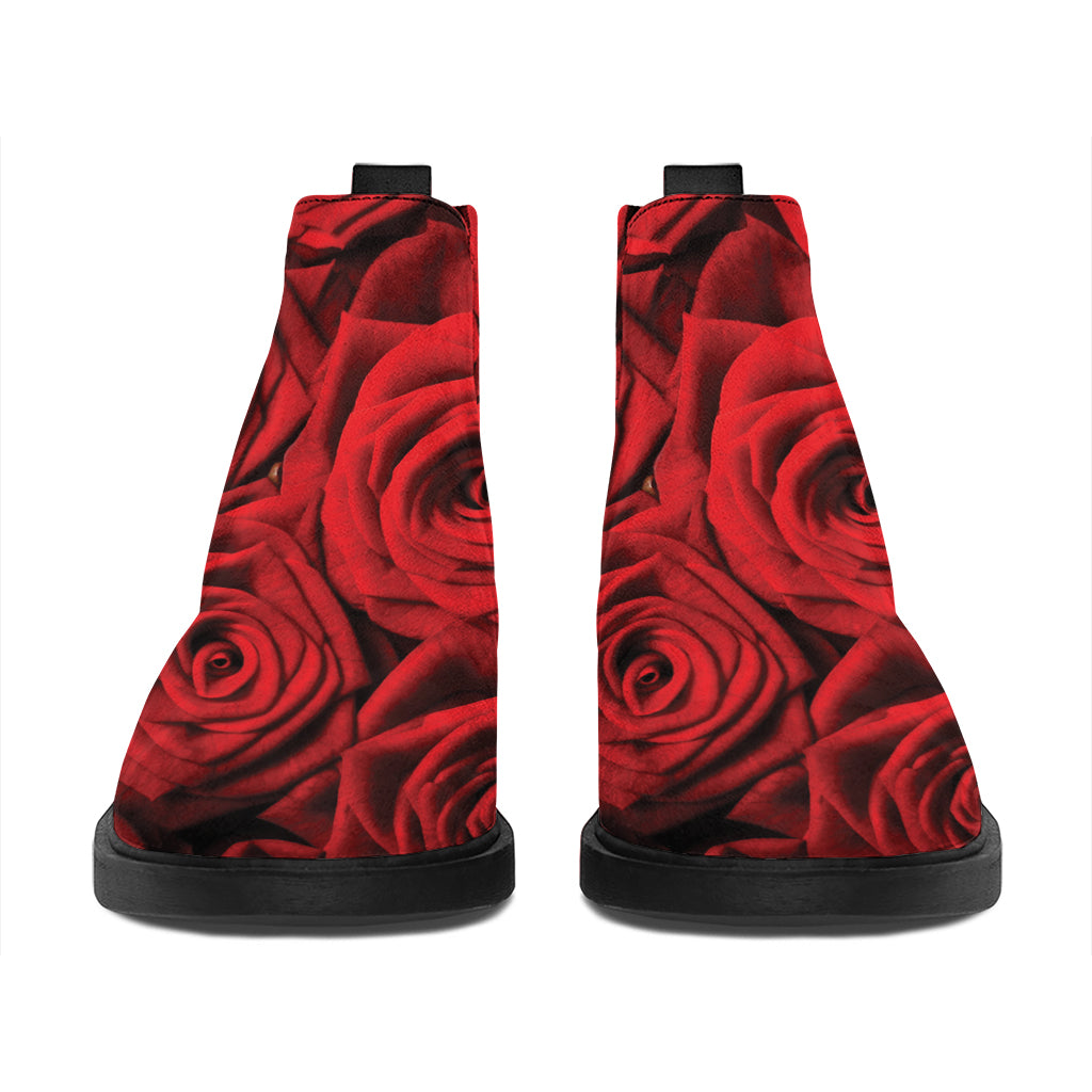 Red Rose Print Flat Ankle Boots