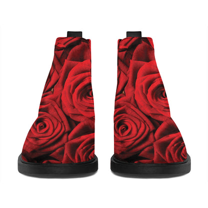 Red Rose Print Flat Ankle Boots