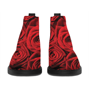 Red Rose Print Flat Ankle Boots