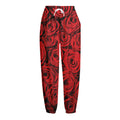 Red Rose Print Fleece Lined Knit Pants