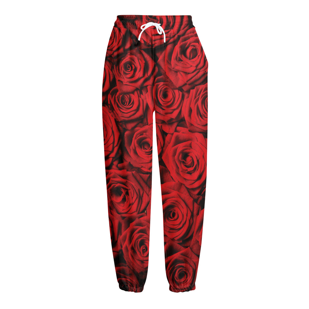 Red Rose Print Fleece Lined Knit Pants