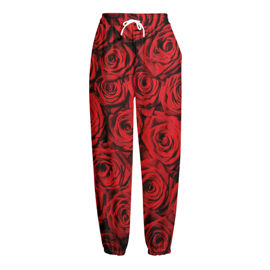 Red Rose Print Fleece Lined Knit Pants