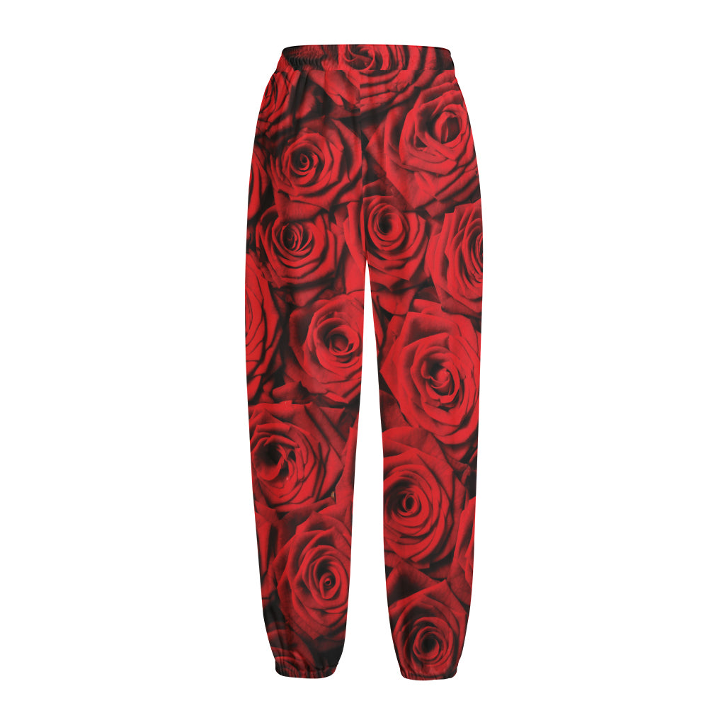 Red Rose Print Fleece Lined Knit Pants
