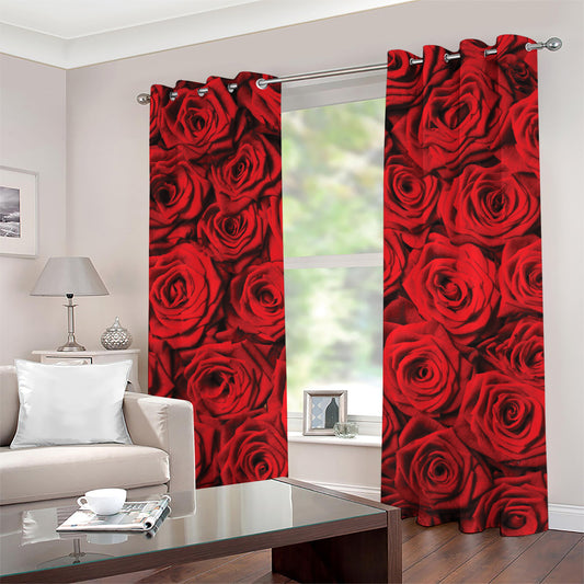 Red Rose Print Grommet Curtains