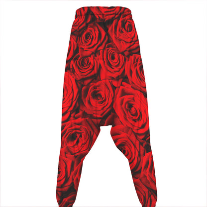 Red Rose Print Hammer Pants