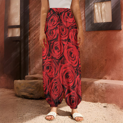 Red Rose Print Harem Pants