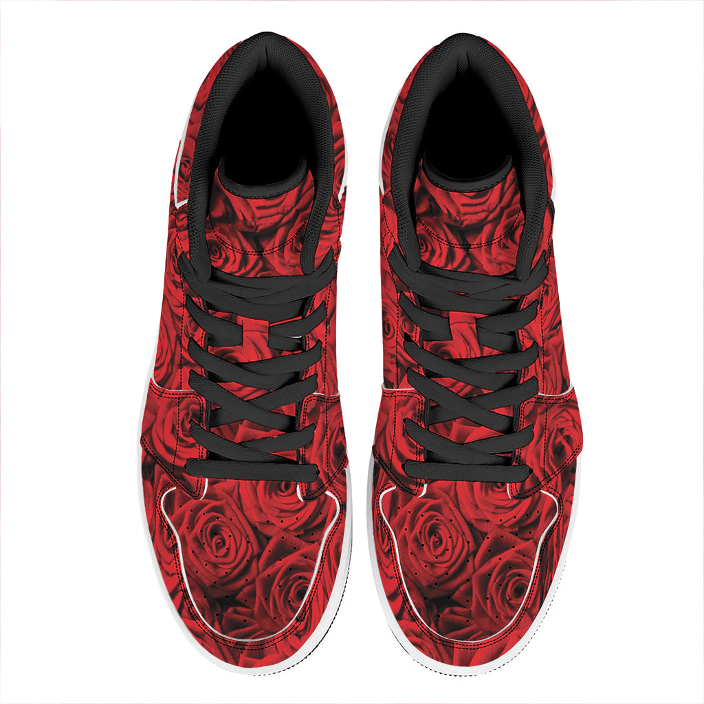 Red Rose Print High Top Leather Sneakers