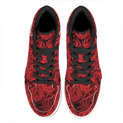 Red Rose Print High Top Leather Sneakers