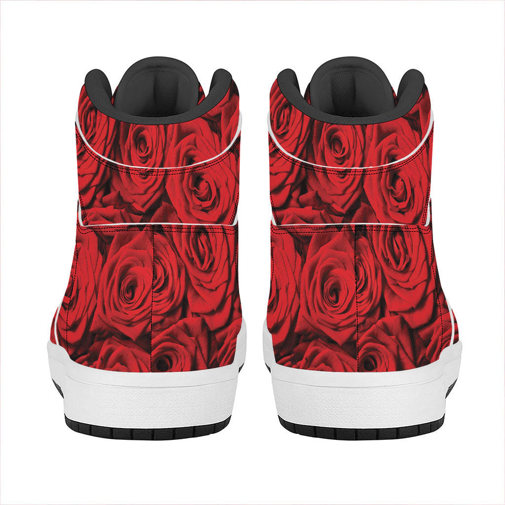 Red Rose Print High Top Leather Sneakers