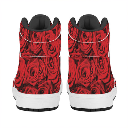 Red Rose Print High Top Leather Sneakers