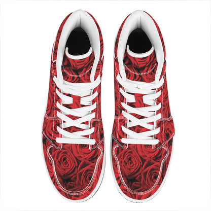 Red Rose Print High Top Leather Sneakers