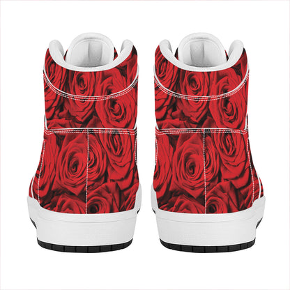 Red Rose Print High Top Leather Sneakers
