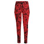 Red Rose Print High-Waisted Pocket Leggings