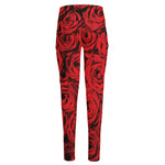 Red Rose Print High-Waisted Pocket Leggings