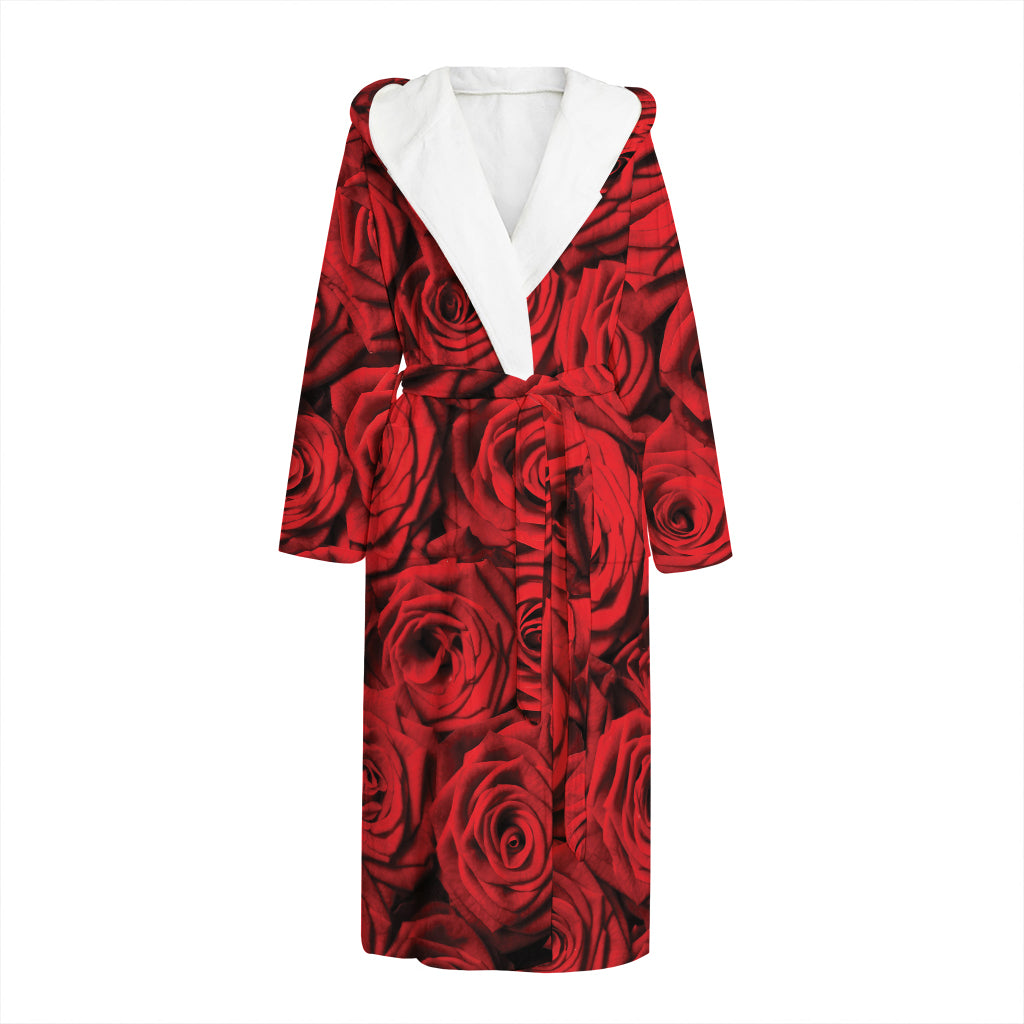 Red Rose Print Hooded Bathrobe