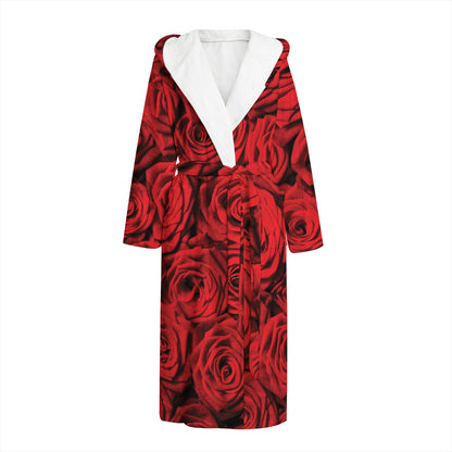 Red Rose Print Hooded Bathrobe