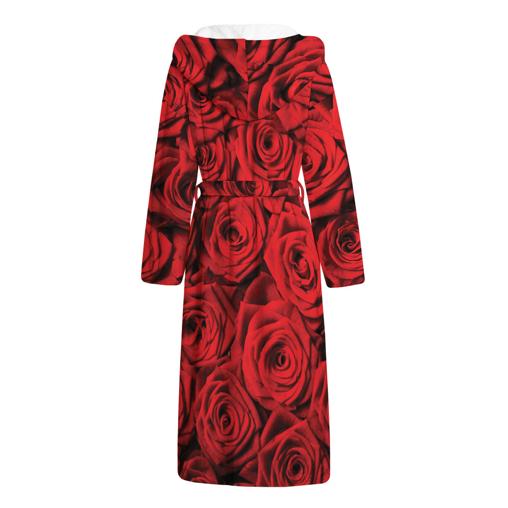 Red Rose Print Hooded Bathrobe