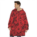 Red Rose Print Hoodie Blanket