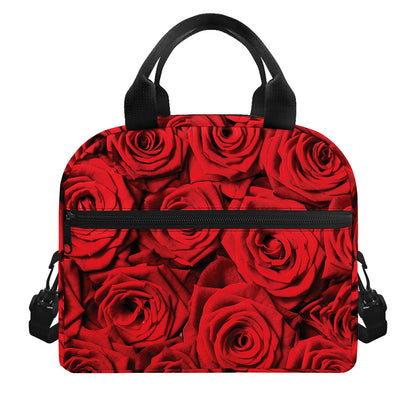 Red Rose Print Insulated Lunch Bag