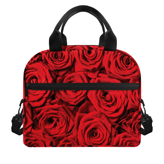 Red Rose Print Insulated Lunch Bag