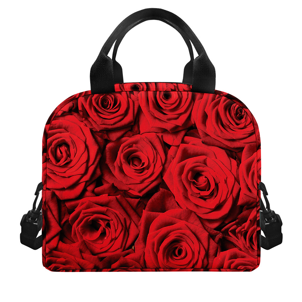 Red Rose Print Insulated Lunch Bag