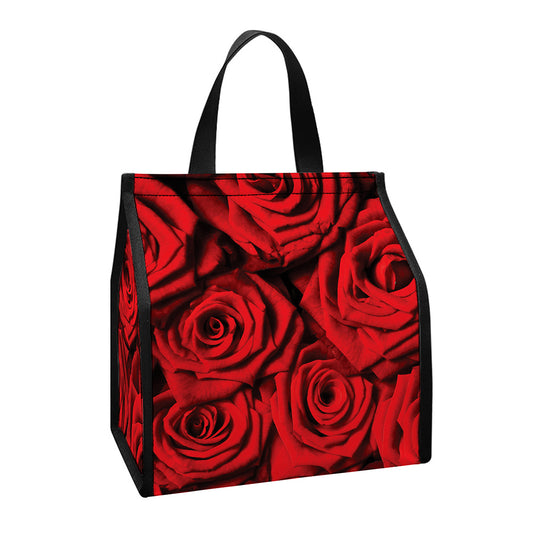 Red Rose Print Insulated Lunch Tote