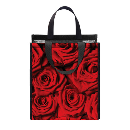 Red Rose Print Insulated Lunch Tote