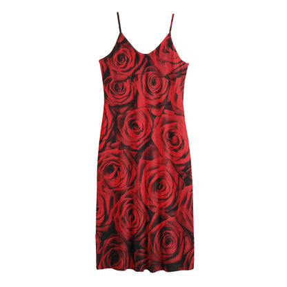 Red Rose Print Jersey Midi Cami Dress