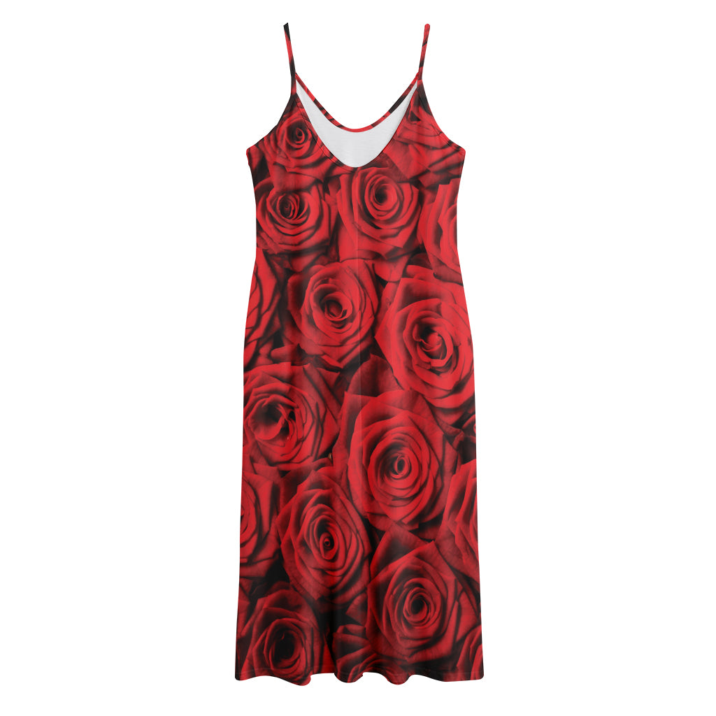 Red Rose Print Jersey Midi Cami Dress
