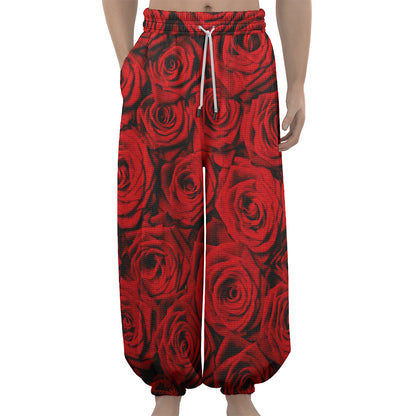 Red Rose Print Lantern Pants