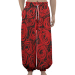 Red Rose Print Lantern Pants